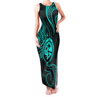 Polynesian Guam Coat of Arms Family Matching Tank Maxi Dress and Hawaiian Shirt Polynesian Tribal Tattoo Turquoise Version LT9 Mom's Dress Turquoise - Polynesian Pride