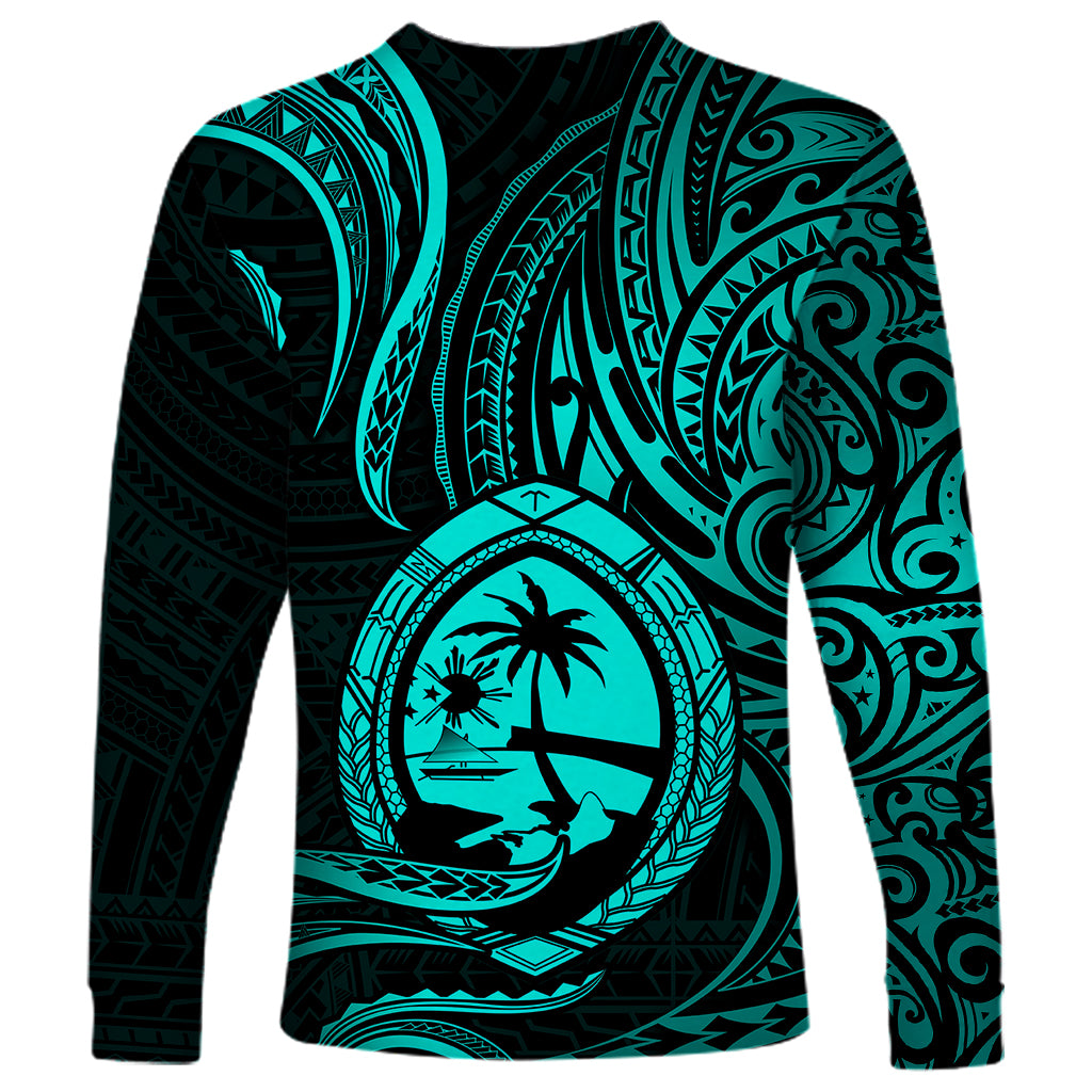 Polynesian Pride Guam Long Sleeve Shirt With Polynesian Tribal Tattoo and Coat of Arms Turquoise Version LT9 - Polynesian Pride