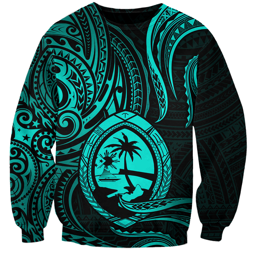 Polynesian Pride Guam Sweatshirt With Polynesian Tribal Tattoo and Coat of Arms Turquoise Version LT9 Unisex turquoise - Polynesian Pride