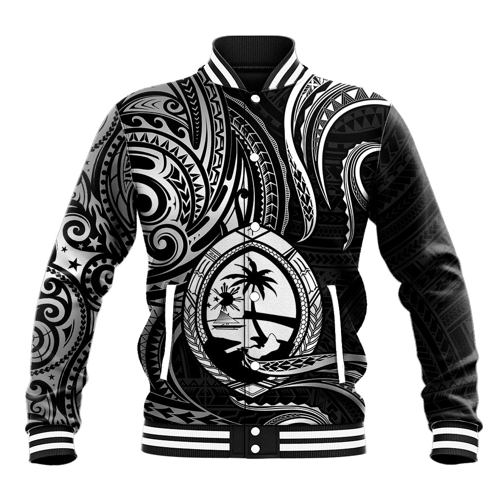 Polynesian Pride Guam Baseball Jacket With Polynesian Tribal Tattoo and Coat of Arms Black Version LT9 Unisex Black - Polynesian Pride