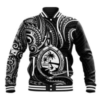 Polynesian Pride Guam Baseball Jacket With Polynesian Tribal Tattoo and Coat of Arms Black Version LT9 Unisex Black - Polynesian Pride