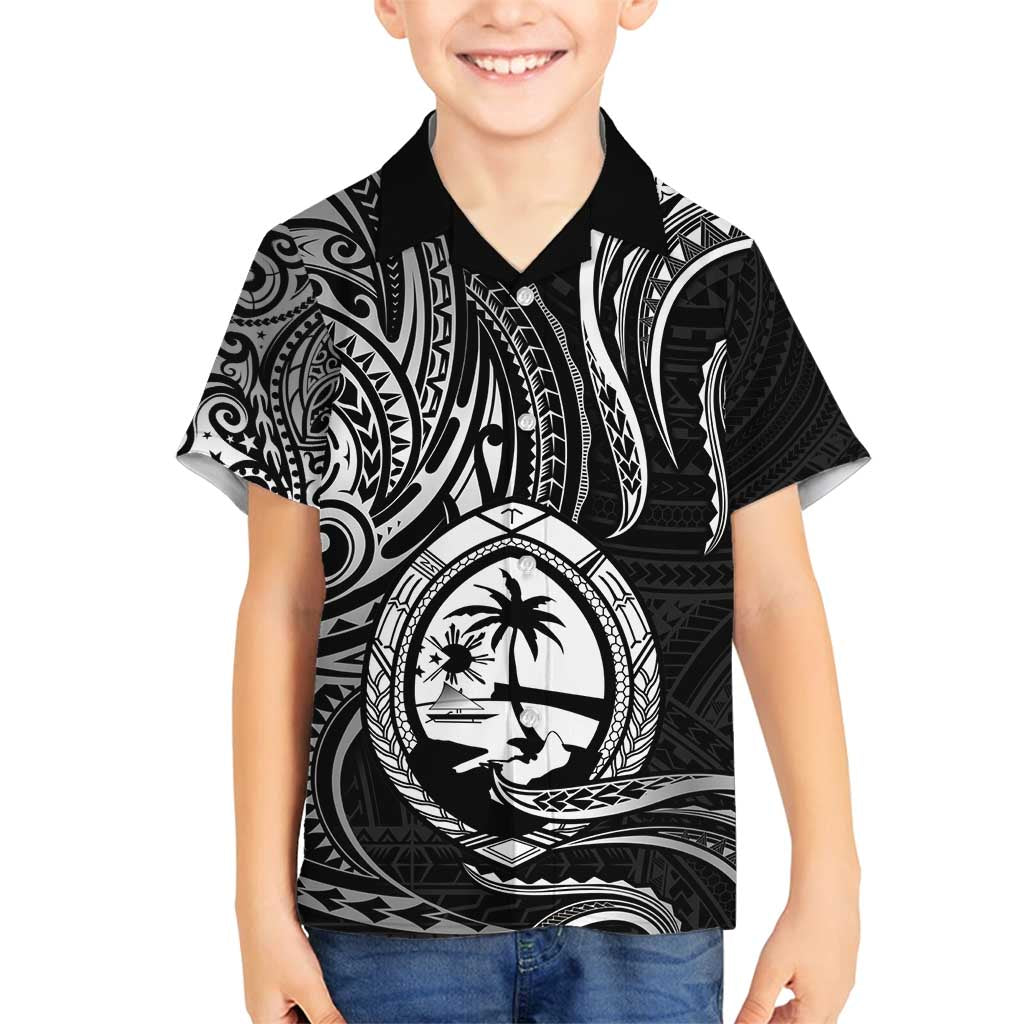 Polynesian Guam Coat of Arms Family Matching Long Sleeve Bodycon Dress and Hawaiian Shirt Polynesian Tribal Tattoo Black Version LT9 Son's Shirt Black - Polynesian Pride