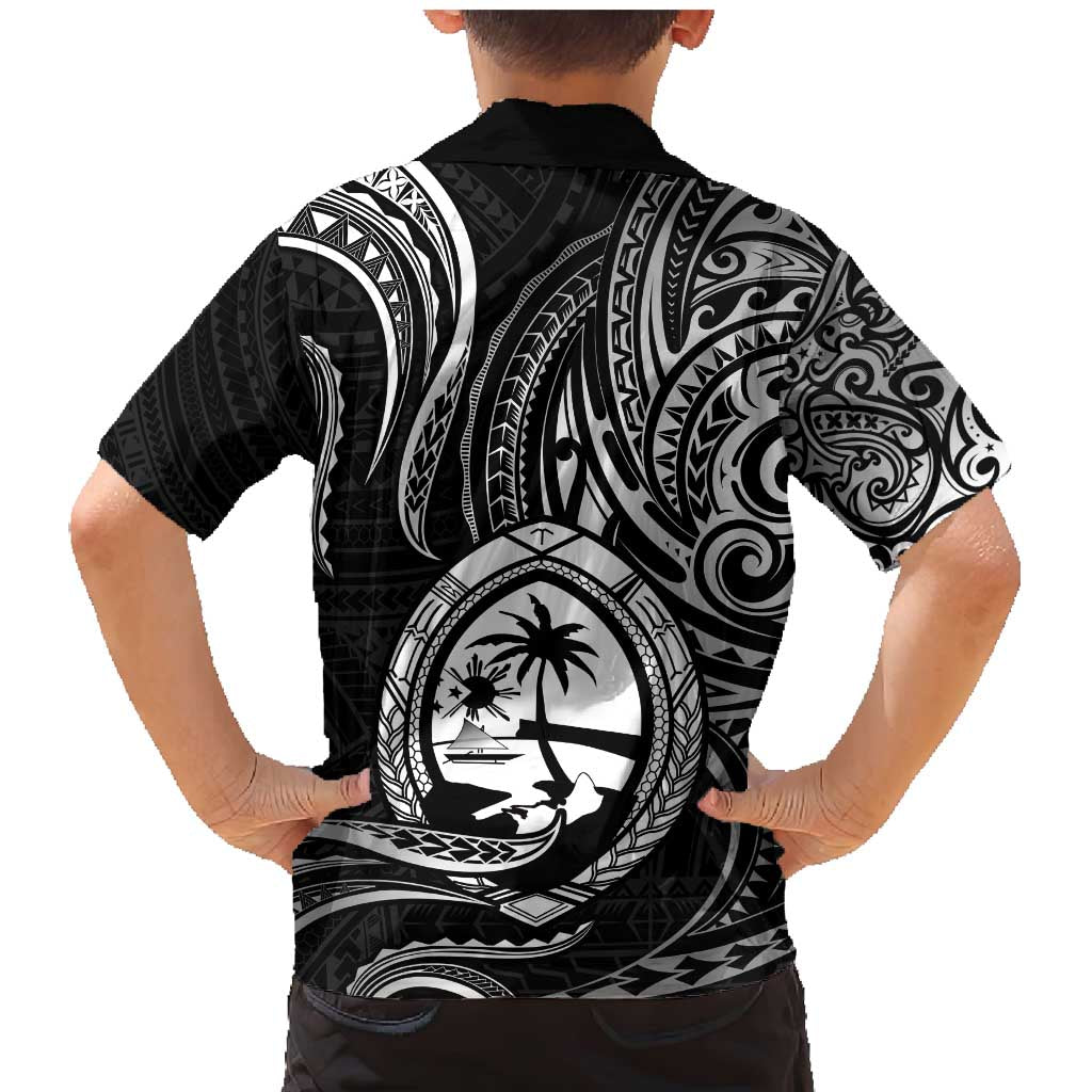 Polynesian Guam Coat of Arms Family Matching Mermaid Dress and Hawaiian Shirt Polynesian Tribal Tattoo Black Version LT9 - Polynesian Pride
