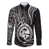 Polynesian Guam Coat of Arms Family Matching Mermaid Dress and Hawaiian Shirt Polynesian Tribal Tattoo Black Version LT9 Dad's Shirt - Long Sleeve Black - Polynesian Pride