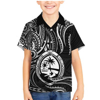 Polynesian Guam Coat of Arms Family Matching Mermaid Dress and Hawaiian Shirt Polynesian Tribal Tattoo Black Version LT9 Son's Shirt Black - Polynesian Pride