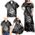 Polynesian Guam Coat of Arms Family Matching Off Shoulder Maxi Dress and Hawaiian Shirt Polynesian Tribal Tattoo Black Version
