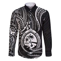 Polynesian Guam Coat of Arms Family Matching Short Sleeve Bodycon Dress and Hawaiian Shirt Polynesian Tribal Tattoo Black Version LT9 Dad's Shirt - Long Sleeve Black - Polynesian Pride
