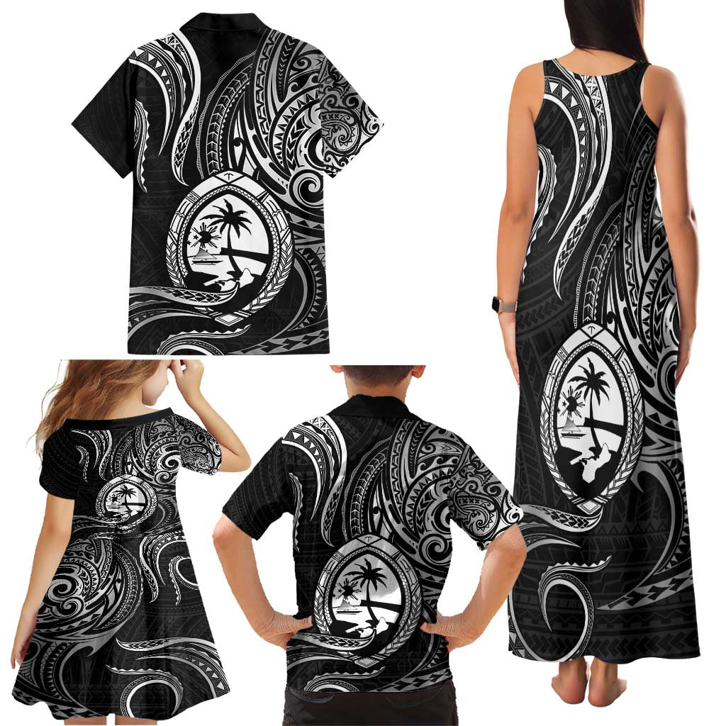 Polynesian Guam Coat of Arms Family Matching Tank Maxi Dress and Hawaiian Shirt Polynesian Tribal Tattoo Black Version LT9 - Polynesian Pride