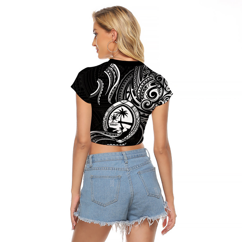 Polynesian Pride Guam Raglan Cropped T Shirt With Polynesian Tribal Tattoo and Coat of Arms Black Version LT9 - Polynesian Pride