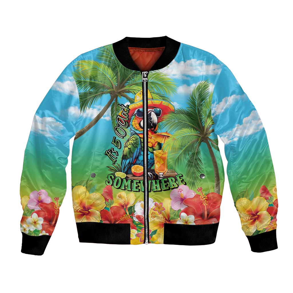 Always 5 O'clock Bomber Jacket Hawaiian Tropical Parrot - Polynesian Pride