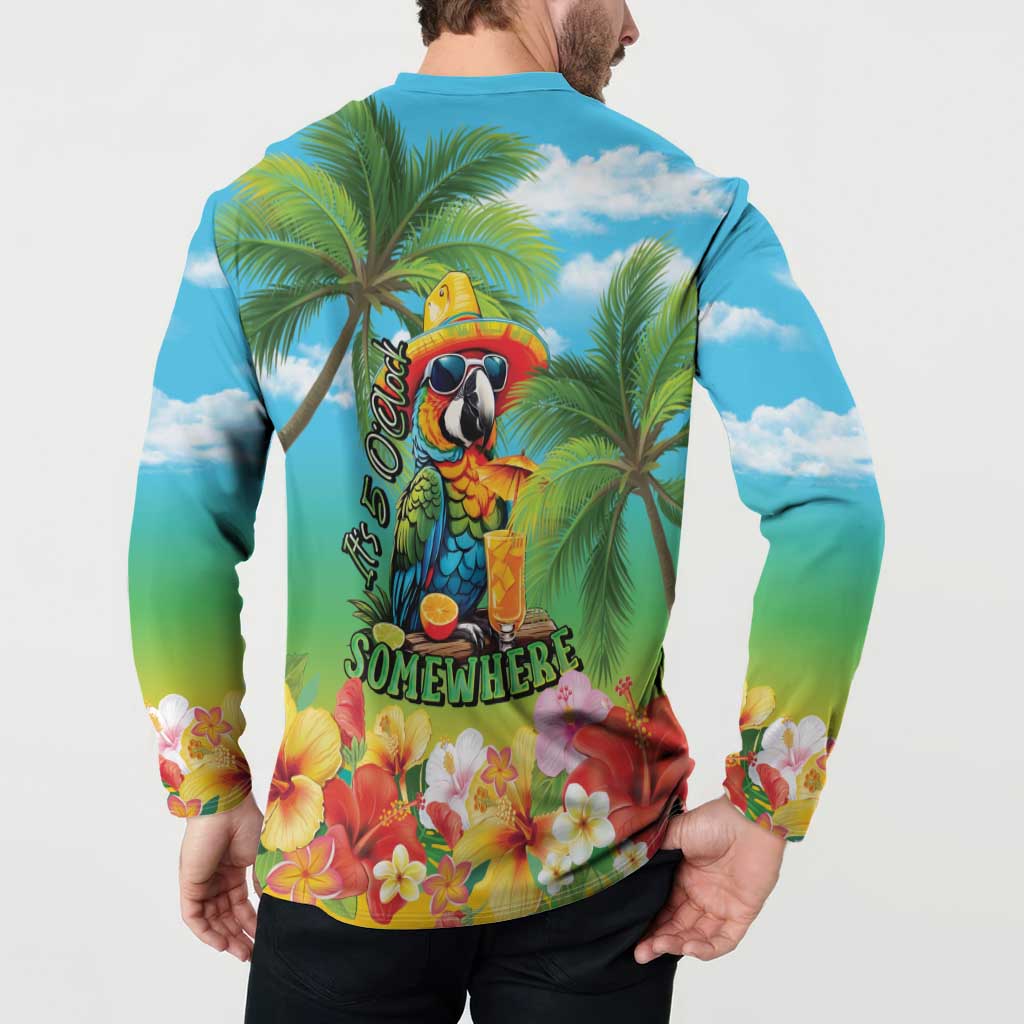 Always 5 O'clock Button Sweatshirt Hawaiian Tropical Parrot - Polynesian Pride