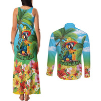 Always 5 O'clock Couples Matching Tank Maxi Dress and Long Sleeve Button Shirt Hawaiian Tropical Parrot - Polynesian Pride