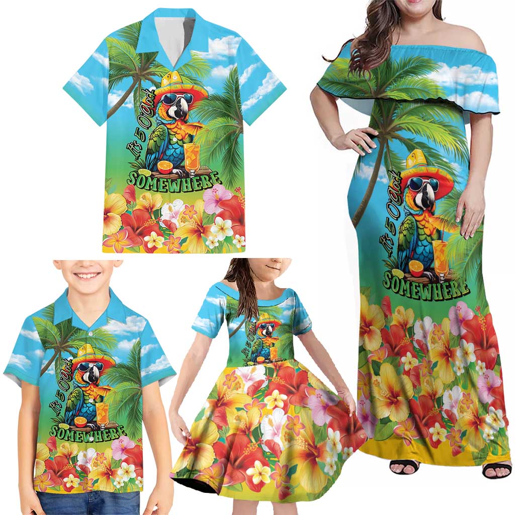 Always 5 O'clock Family Matching Off Shoulder Maxi Dress and Hawaiian Shirt Hawaiian Tropical Parrot - Polynesian Pride