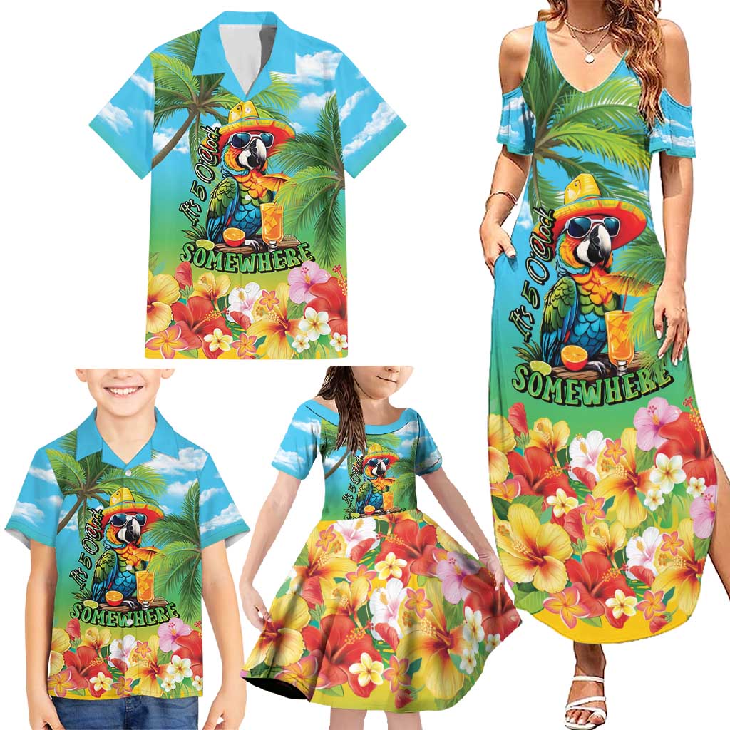 Always 5 O'clock Family Matching Summer Maxi Dress and Hawaiian Shirt Hawaiian Tropical Parrot - Polynesian Pride