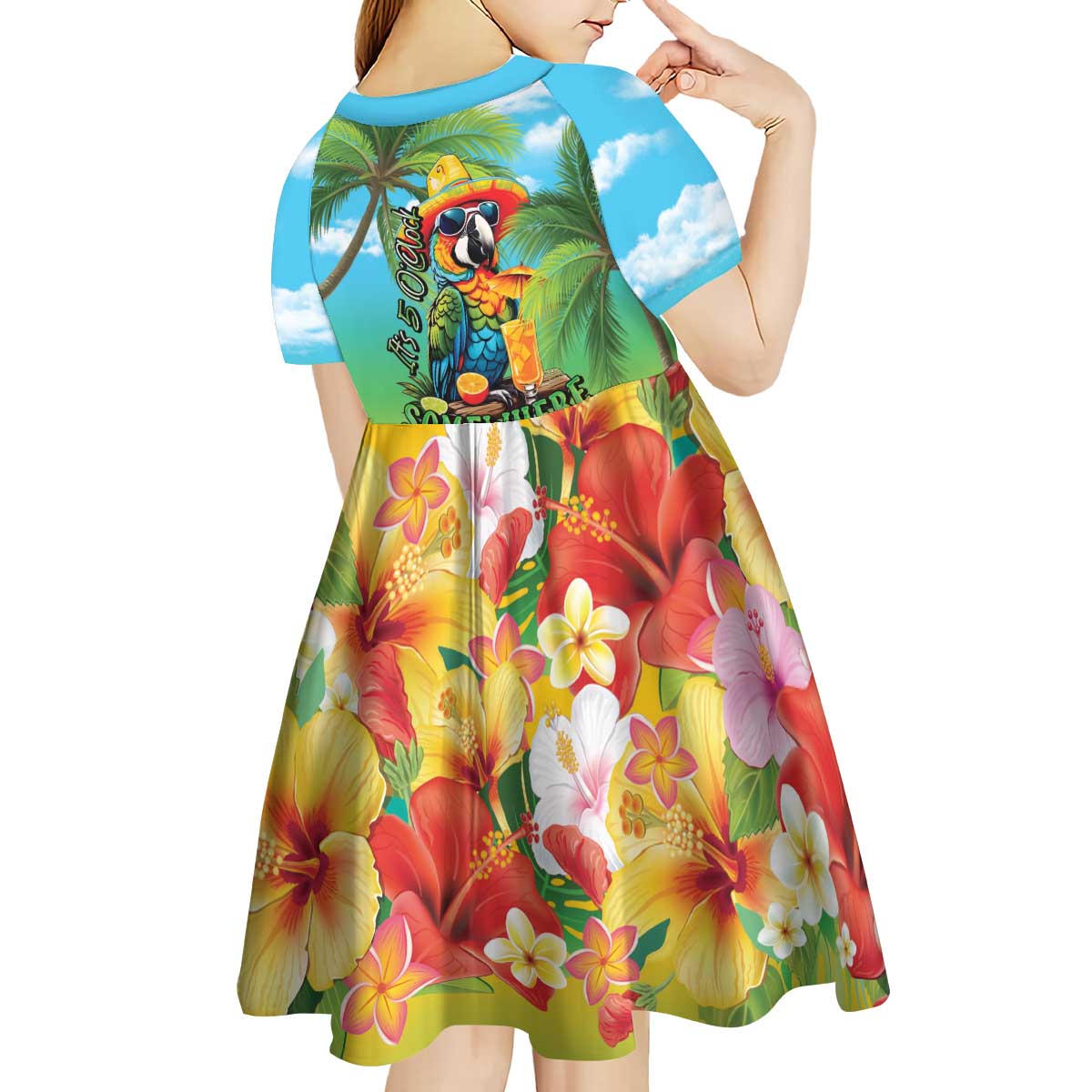 Always 5 O'clock Kid Short Sleeve Dress Hawaiian Tropical Parrot - Polynesian Pride