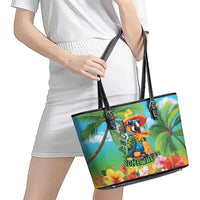 Always 5 O'clock Leather Tote Bag Hawaiian Tropical Parrot - Polynesian Pride