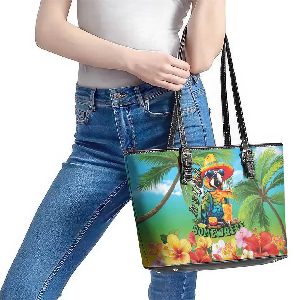 Always 5 O'clock Leather Tote Bag Hawaiian Tropical Parrot - Polynesian Pride