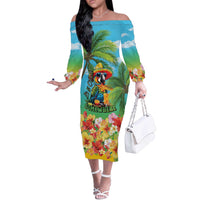 Always 5 O'clock Off The Shoulder Long Sleeve Dress Hawaiian Tropical Parrot - Polynesian Pride