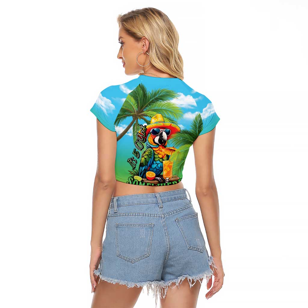 Always 5 O'clock Raglan Cropped T Shirt Hawaiian Tropical Parrot - Polynesian Pride