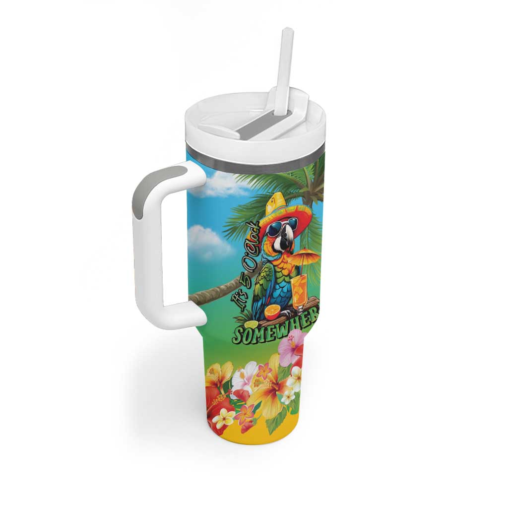 Always 5 O'clock Tumbler With Handle Hawaiian Tropical Parrot - Polynesian Pride