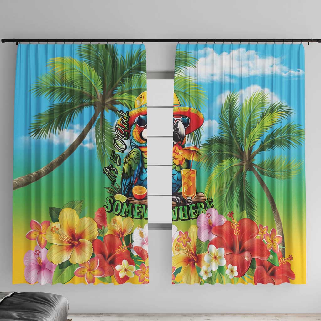 Always 5 O'clock Window Curtain Hawaiian Tropical Parrot LT9 With Hooks Blue - Polynesian Pride