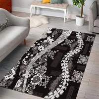 Hawaii Puakenikeni and Maile Lei Area Rug Black Japanese Wave Style - Polynesian Pride
