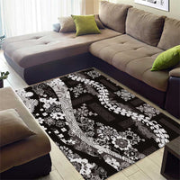 Hawaii Puakenikeni and Maile Lei Area Rug Black Japanese Wave Style - Polynesian Pride