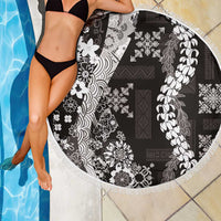 Hawaii Puakenikeni and Maile Lei Beach Blanket Black Japanese Wave Style - Polynesian Pride