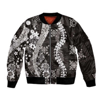 Hawaii Puakenikeni and Maile Lei Bomber Jacket Black Japanese Wave Style - Polynesian Pride