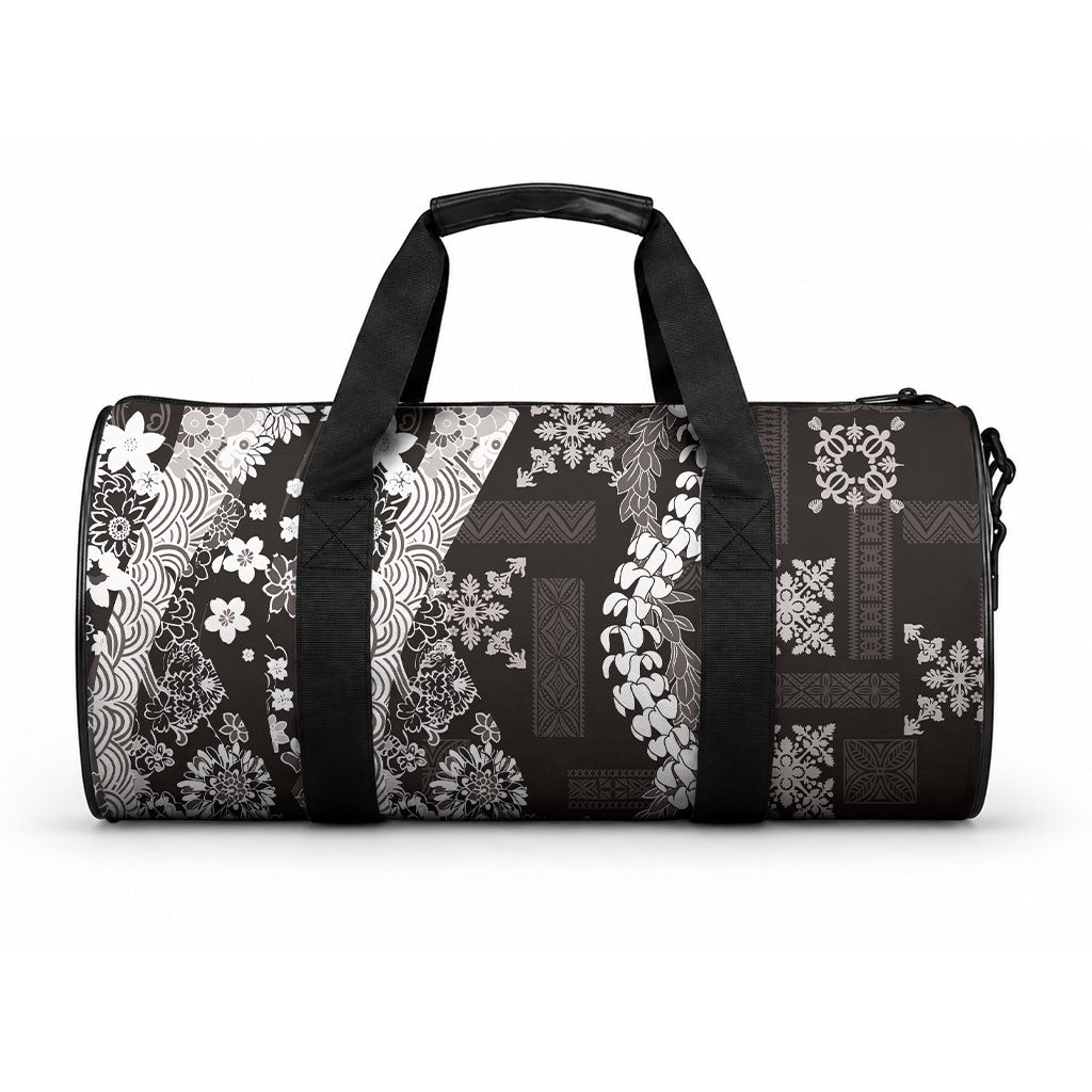 Hawaii Puakenikeni and Maile Lei Duffle Bag Black Japanese Wave Style LT9 One size Black - Polynesian Pride