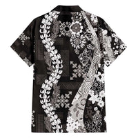 Hawaii Puakenikeni and Maile Lei Family Matching Short Sleeve Bodycon Dress and Hawaiian Shirt Black Japanese Wave Style - Polynesian Pride