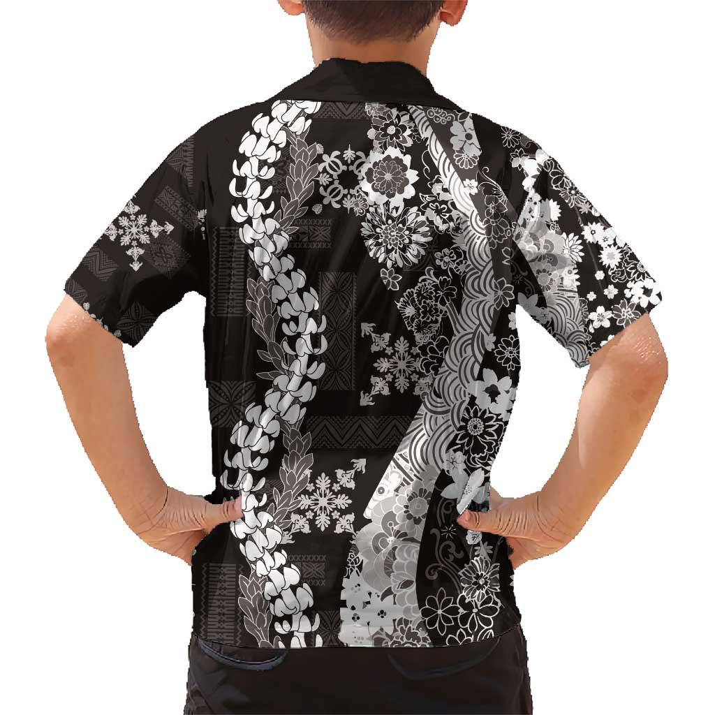 Hawaii Puakenikeni and Maile Lei Hawaiian Shirt Black Japanese Wave Style - Polynesian Pride