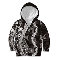 Hawaii Puakenikeni and Maile Lei Kid Hoodie Black Japanese Wave Style - Polynesian Pride