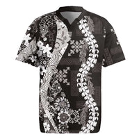 Hawaii Puakenikeni and Maile Lei Rugby Jersey Black Japanese Wave Style - Polynesian Pride