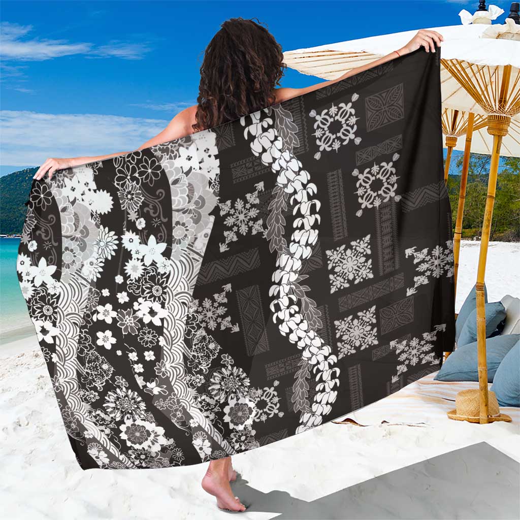 Hawaii Puakenikeni and Maile Lei Sarong Black Japanese Wave Style - Polynesian Pride