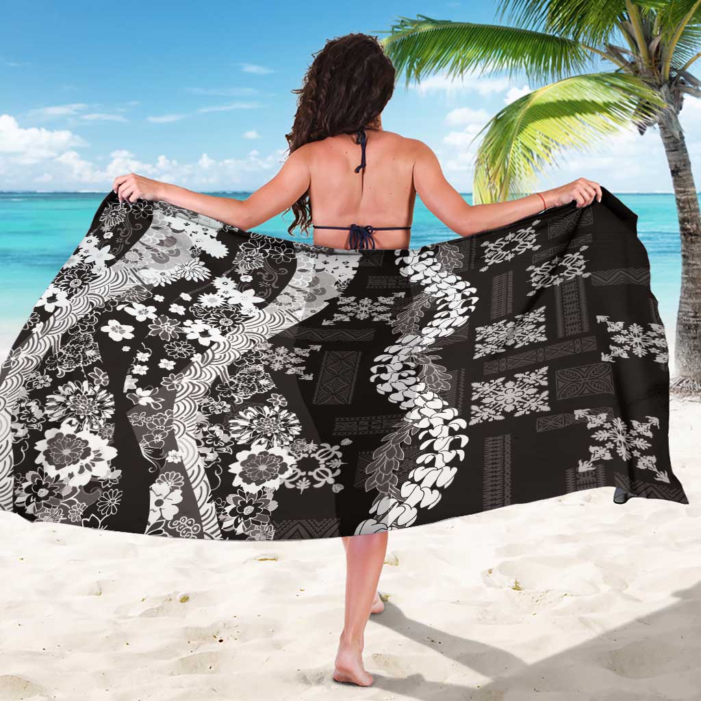 Hawaii Puakenikeni and Maile Lei Sarong Black Japanese Wave Style - Polynesian Pride