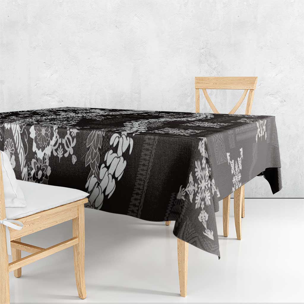 Hawaii Puakenikeni and Maile Lei Tablecloth Black Japanese Wave Style LT9 - Polynesian Pride