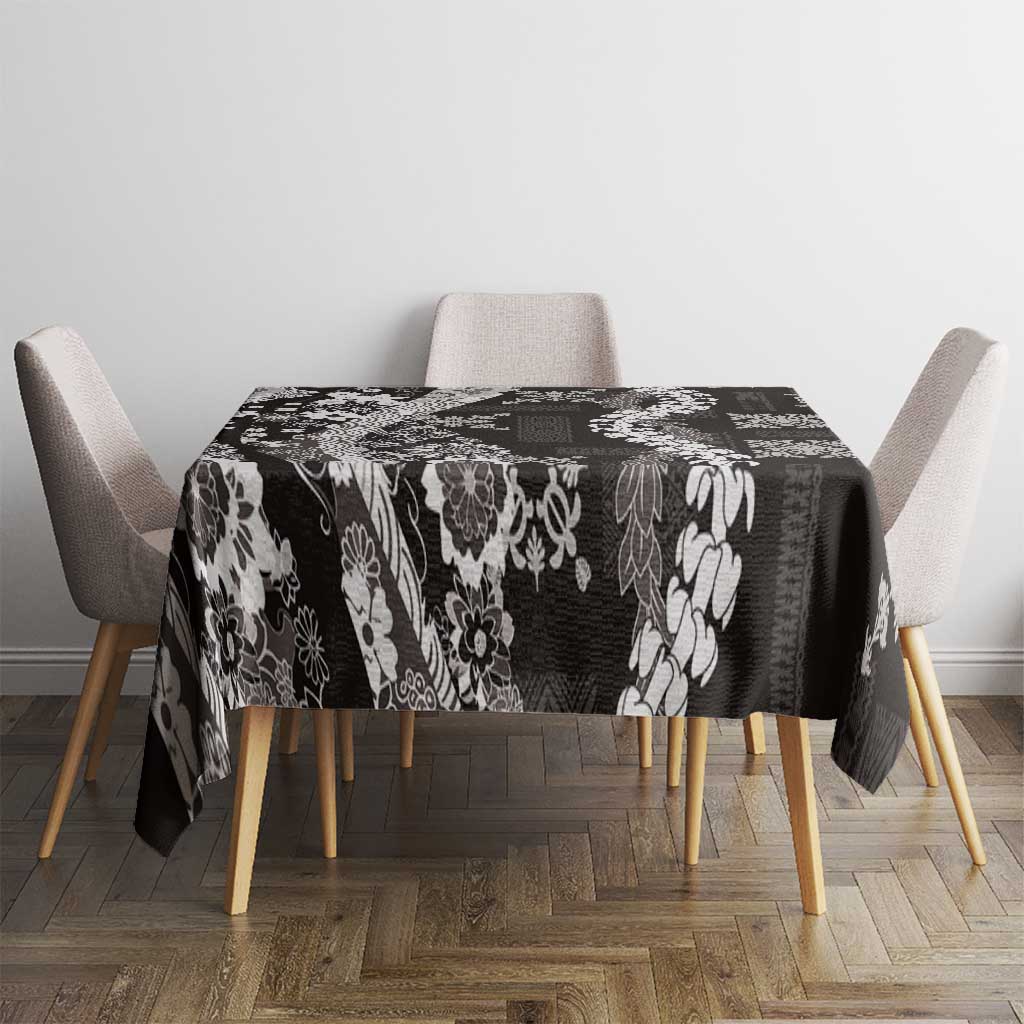 Hawaii Puakenikeni and Maile Lei Tablecloth Black Japanese Wave Style LT9 - Polynesian Pride