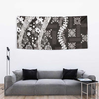 Hawaii Puakenikeni and Maile Lei Tapestry Black Japanese Wave Style - Polynesian Pride