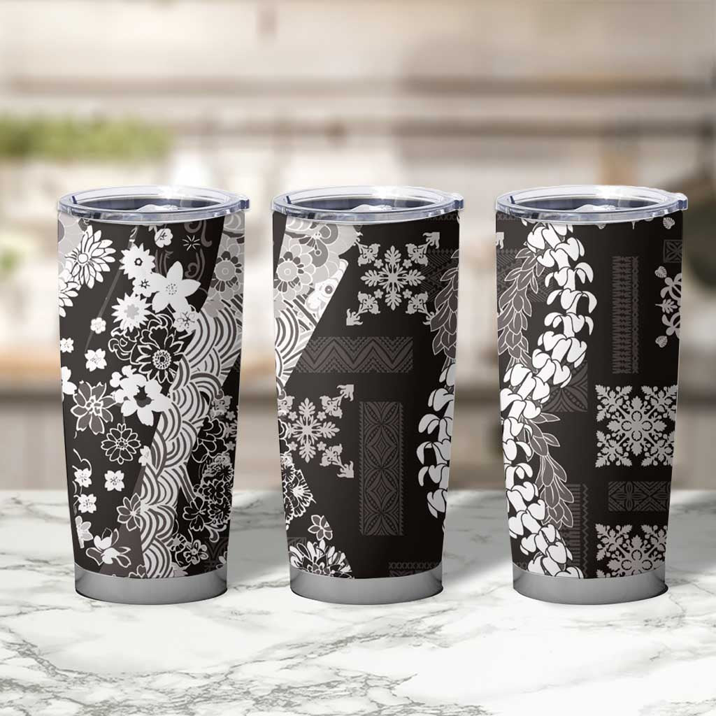 Hawaii Puakenikeni and Maile Lei Tumbler Cup Black Japanese Wave Style - Polynesian Pride