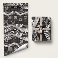 Hawaii Puakenikeni and Maile Lei Wrapping Paper Black Japanese Wave Style - Polynesian Pride