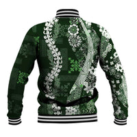 Hawaii Puakenikeni and Maile Lei Baseball Jacket Green Japanese Wave Style - Polynesian Pride