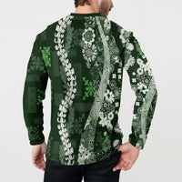 Hawaii Puakenikeni and Maile Lei Button Sweatshirt Green Japanese Wave Style - Polynesian Pride