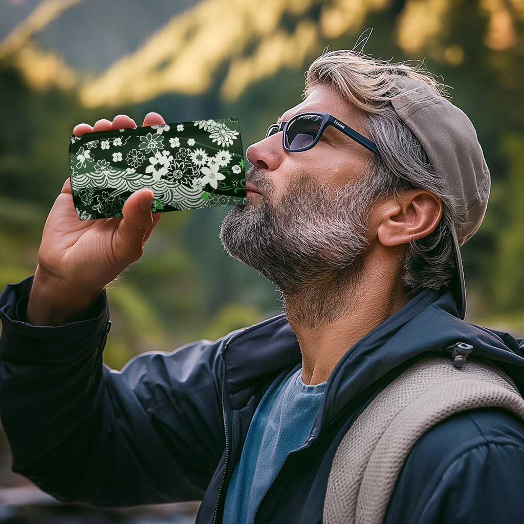 Hawaii Puakenikeni and Maile Lei 4 in 1 Can Cooler Tumbler Green Japanese Wave Style - Polynesian Pride