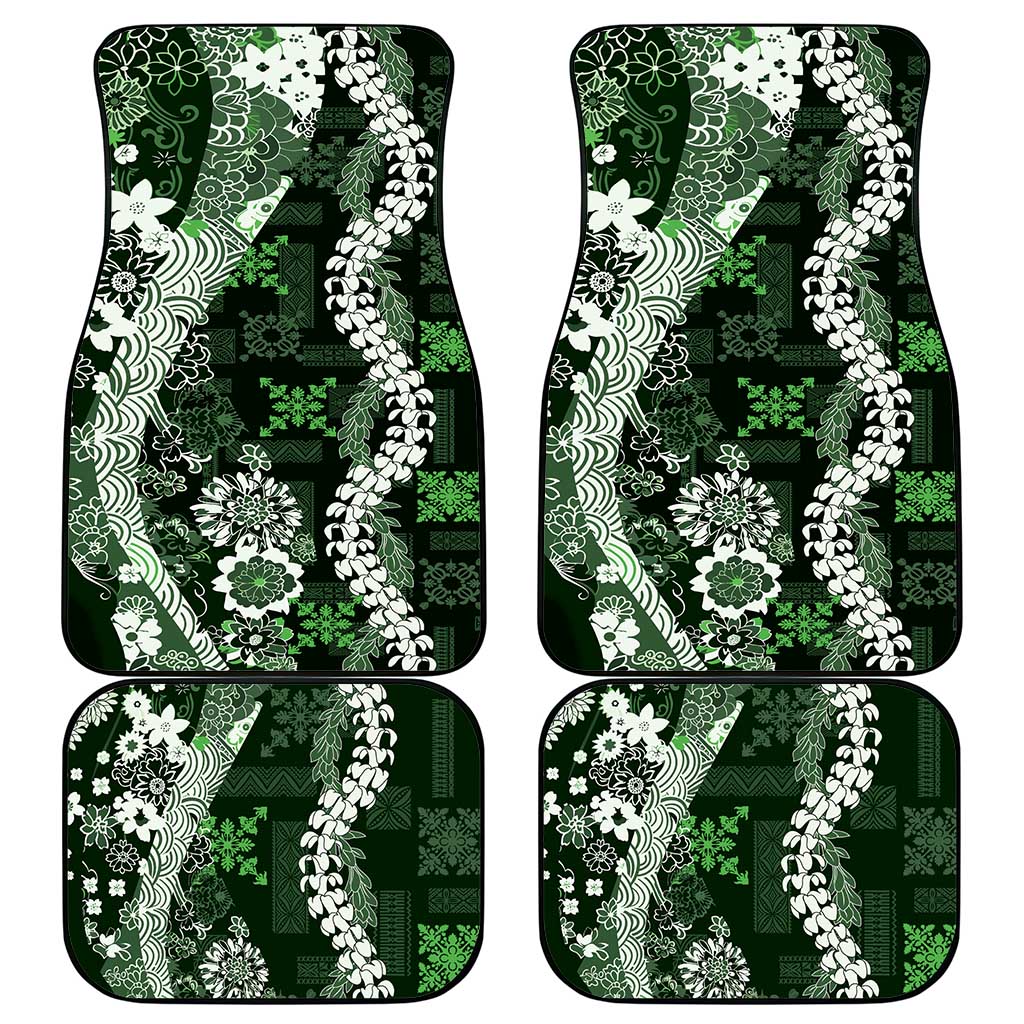 Hawaii Puakenikeni and Maile Lei Car Mats Green Japanese Wave Style - Polynesian Pride