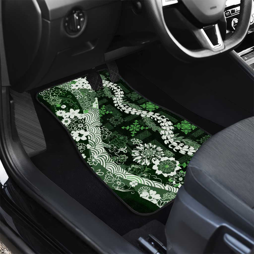 Hawaii Puakenikeni and Maile Lei Car Mats Green Japanese Wave Style - Polynesian Pride