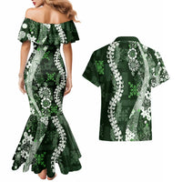 Hawaii Puakenikeni and Maile Lei Couples Matching Mermaid Dress and Hawaiian Shirt Green Japanese Wave Style - Polynesian Pride