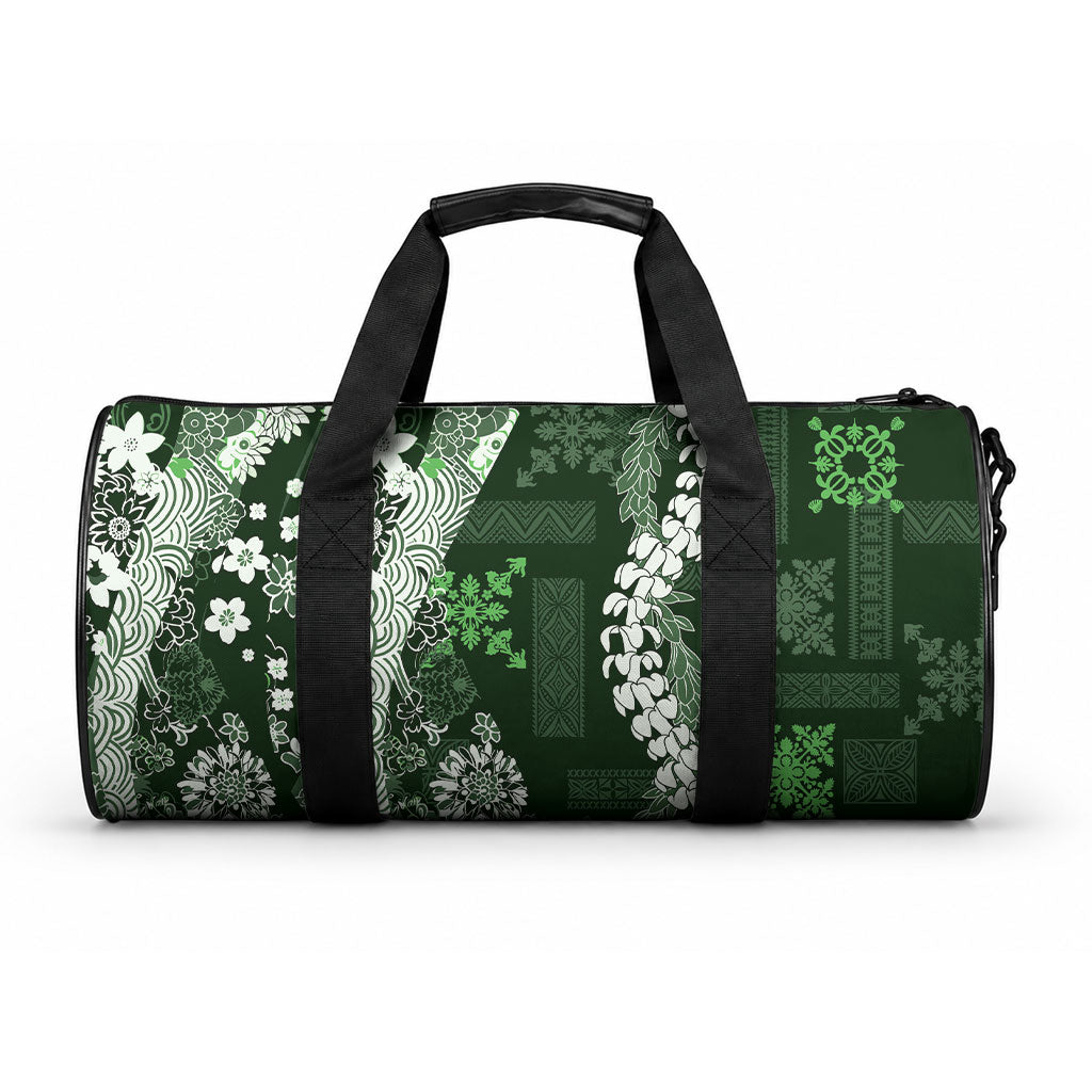 Hawaii Puakenikeni and Maile Lei Duffle Bag Green Japanese Wave Style LT9 One size Green - Polynesian Pride