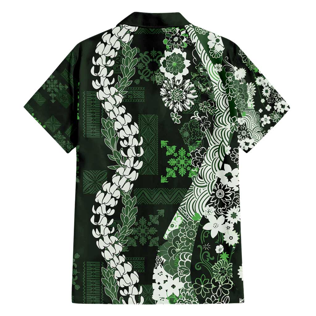 Hawaii Puakenikeni and Maile Lei Hawaiian Shirt Green Japanese Wave Style - Polynesian Pride