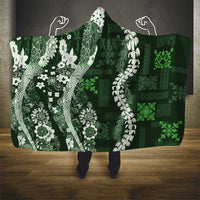 Hawaii Puakenikeni and Maile Lei Hooded Blanket Green Japanese Wave Style - Polynesian Pride
